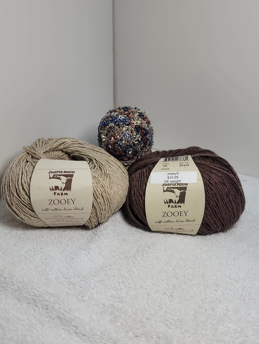 Juniper Moon Farm Zooey Soft Cotton-Linen Blend Yarn - Brown & Cream NWT